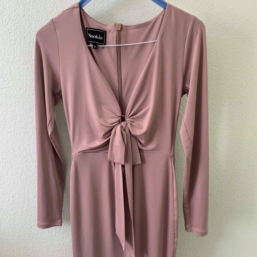 Nookie Women's Pink Front Tie Bow V-Neck Dress